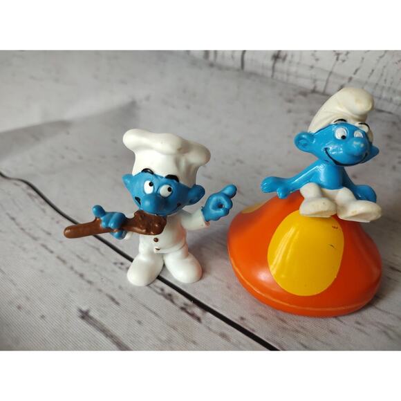 Lot Of 3 Vintage Smurfs Peyo 1982 1978 Chef Hot Coco Mushroom - Picture 8 of 8